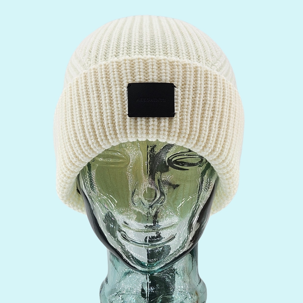 All Saints Hat Beanie Chalk Traveling Rib Beanie Wool Blend Cuffed Cottagecore